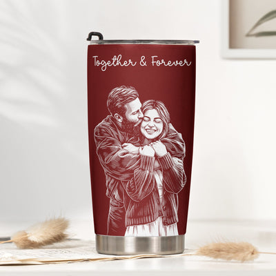 Custom Couple Photo Sketch Line Art Anniversary Gift For Him, Her - Personalized Tumbler Cup